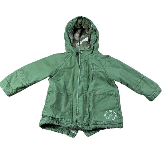 ZARA Baby Boy Green Hooded Jacket Size 12/18 Months Smile All Day Play Everyday - Picture 1 of 5